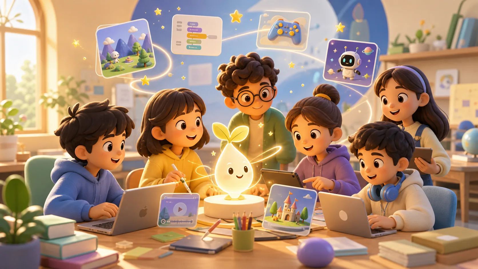 孩子们在超级少年AI工坊创作